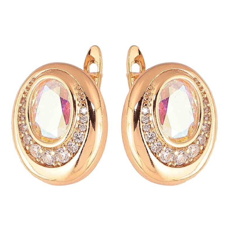 Серьги Xuping цвет Позолота 18K английский замок "Узор с радужными кристаллами" фото №1