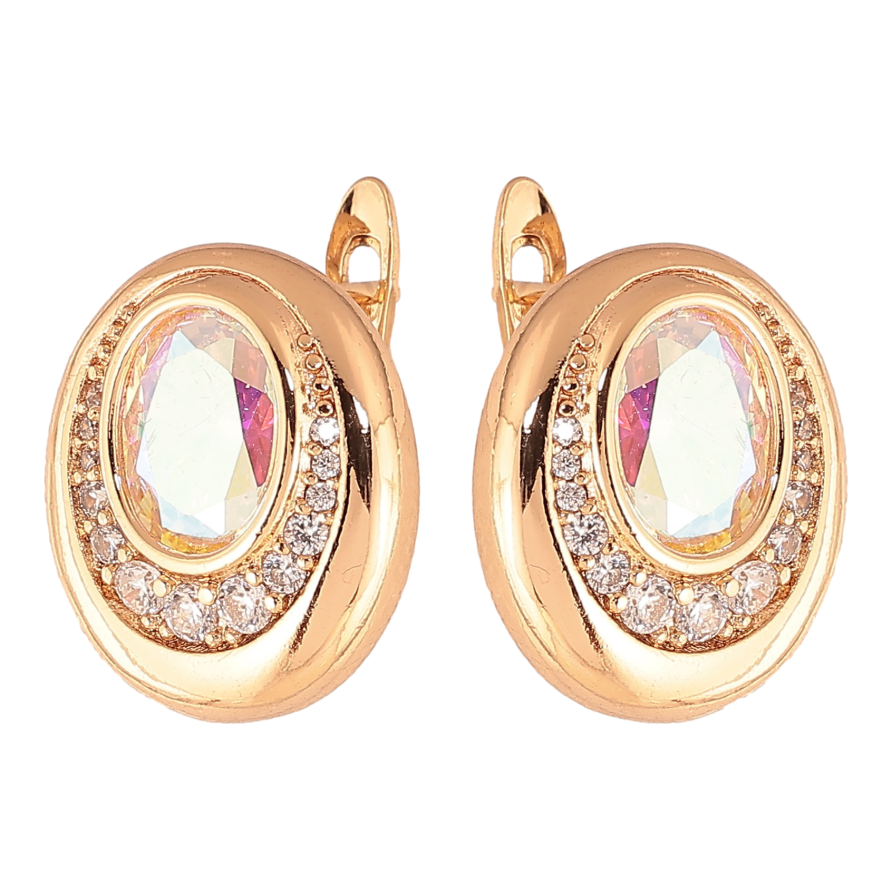 Серьги Xuping цвет Позолота 18K английский замок "Узор с радужными кристаллами" фото №1