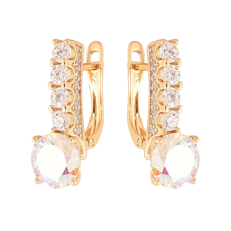 Серьги Xuping цвет Позолота 18K английский замок "Кристальные дорожки с радужными кристаллами" фото №7 Серьги Xuping цвет Позолота 18K английский замок "Кристальные дорожки с радужными кристаллами" фото №7