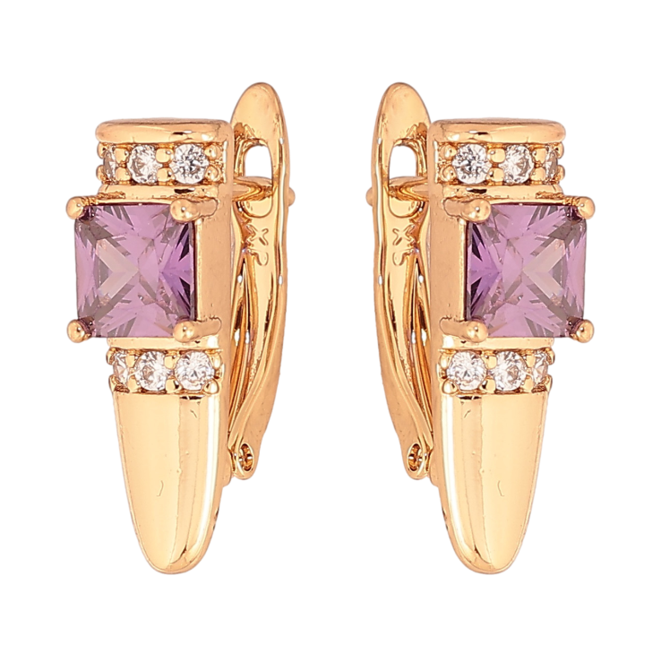 Серьги Xuping цвет Позолота 18K английский замок "Узор с сиреневыми   кристаллами" фото №21