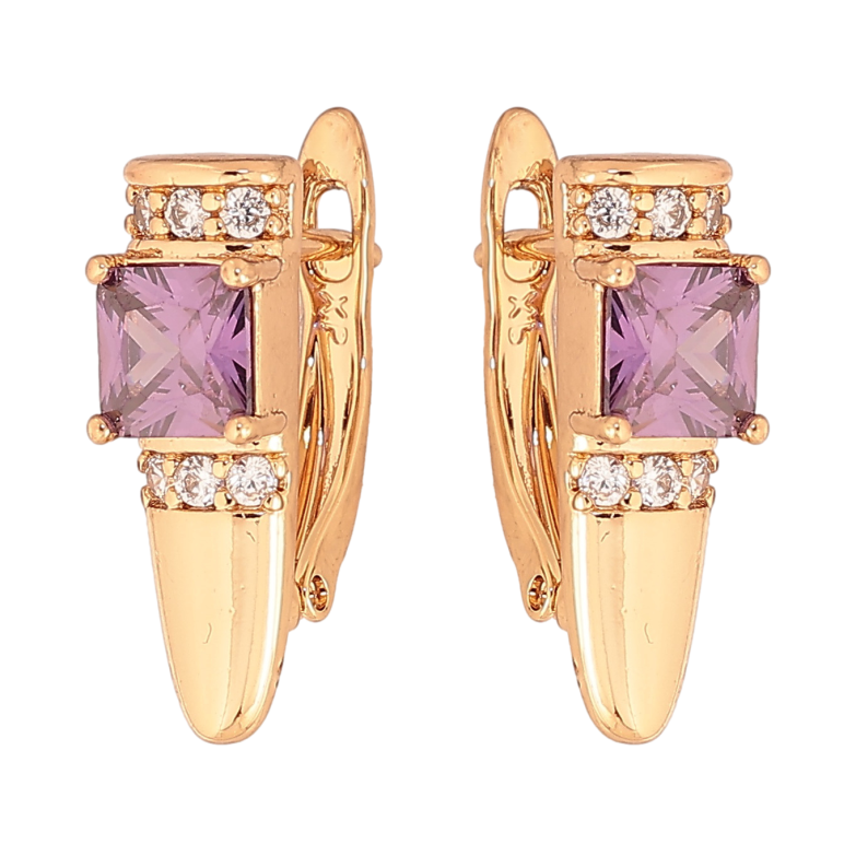 Серьги Xuping цвет Позолота 18K английский замок "Узор с сиреневыми   кристаллами" фото №1