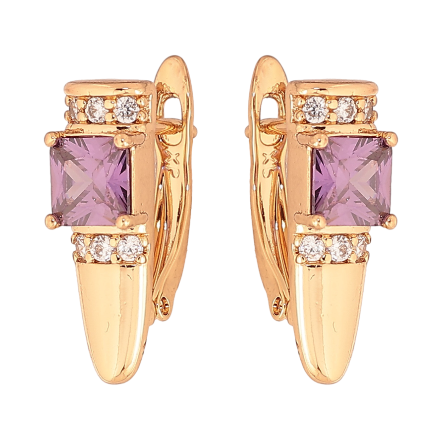 Серьги Xuping цвет Позолота 18K английский замок "Узор с сиреневыми   кристаллами" фото №1