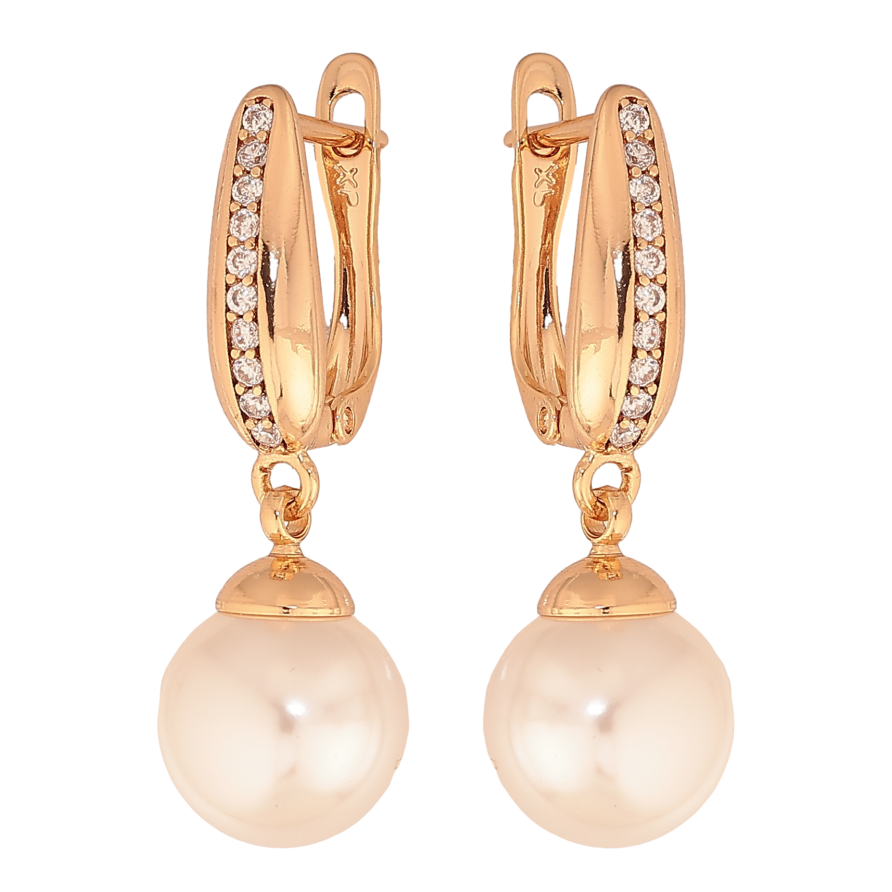 Серьги Xuping цвет Позолота 18К английский замок "Жемчужные подвески" фото №1