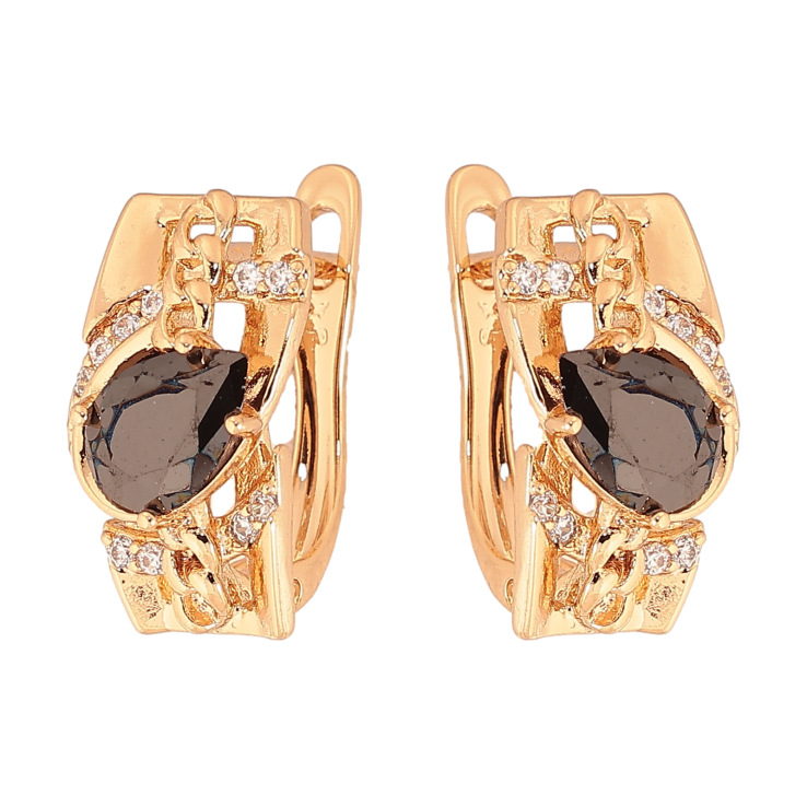 Сережки Xuping колір Позолота 18К англійський замок "Візерунок з чорними кристалами" фото №2 Сережки Xuping колір Позолота 18К англійський замок "Візерунок з чорними кристалами" фото №2