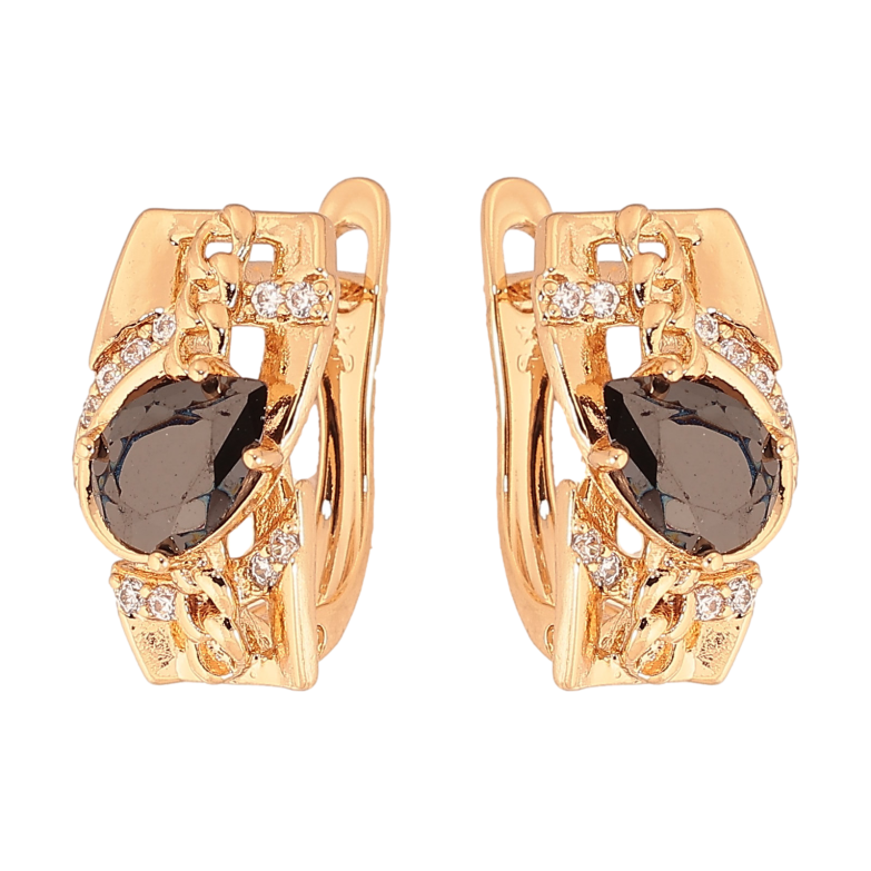 Серьги Xuping цвет Позолота 18К английский замок "Узор с черными кристаллами" фото №2 Серьги Xuping цвет Позолота 18К английский замок "Узор с черными кристаллами" фото №2