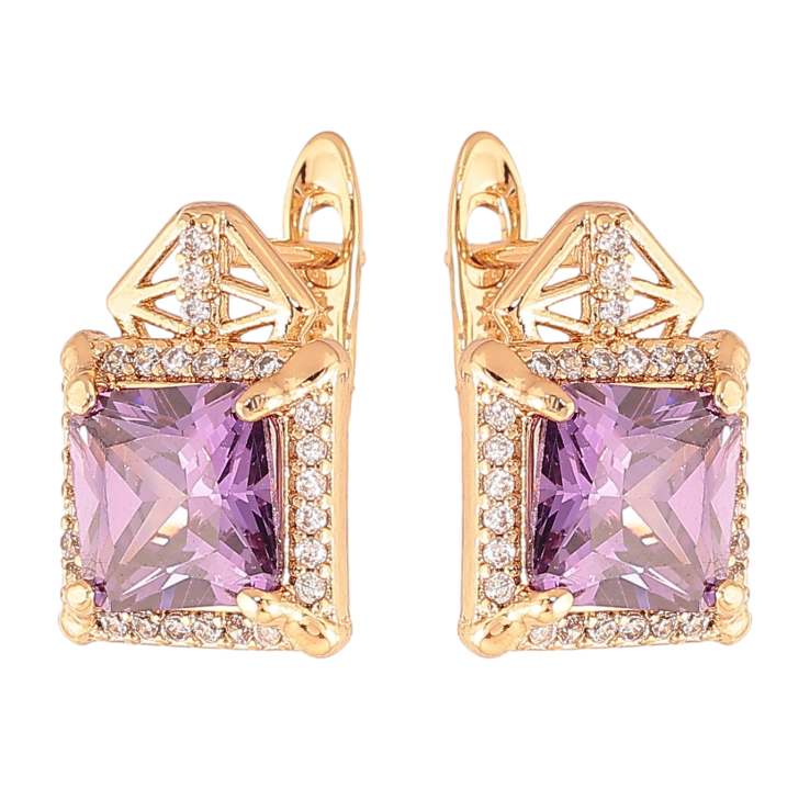 Серьги Xuping цвет Позолота 18K английский замок "Узор с сиреневыми кристаллами" фото №24