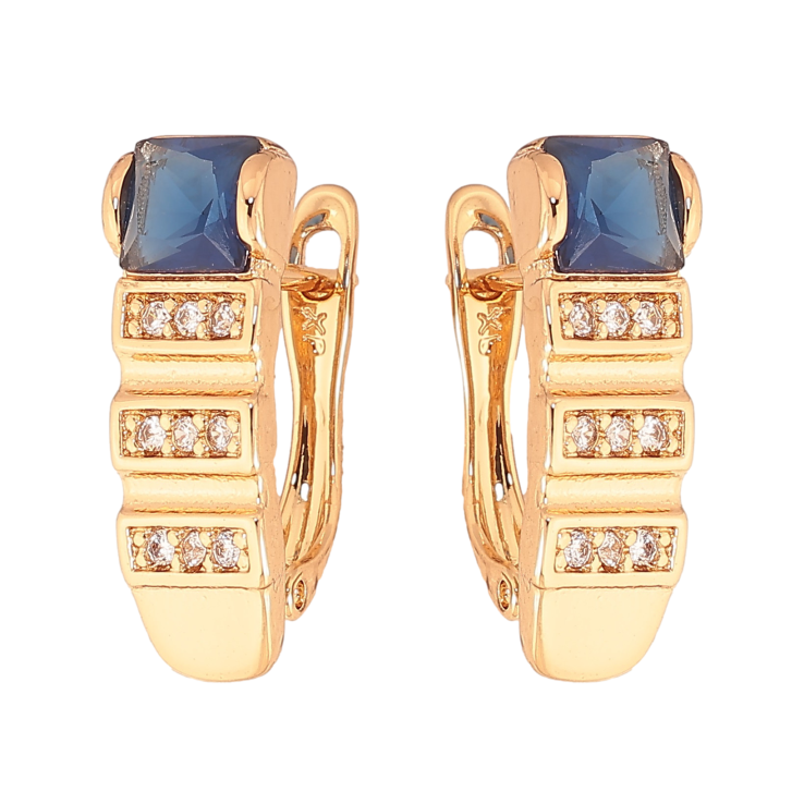 Сережки Xuping колір Позолота 18K англійський замок "Візерунок з синіми кристалами" фото №20