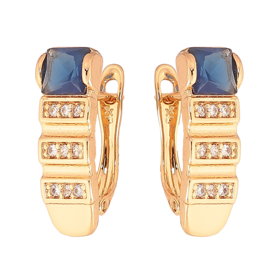 Сережки Xuping колір Позолота 18K англійський замок "Візерунок з синіми кристалами" фото №1