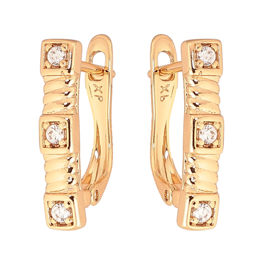 Серьги Xuping цвет Позолота 18K английский замок "Узор с кристаллами" фото №1