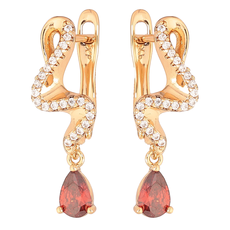 Серьги Xuping цвет Позолота 18K английский замок "Подвески с красными кристаллами" фото №1