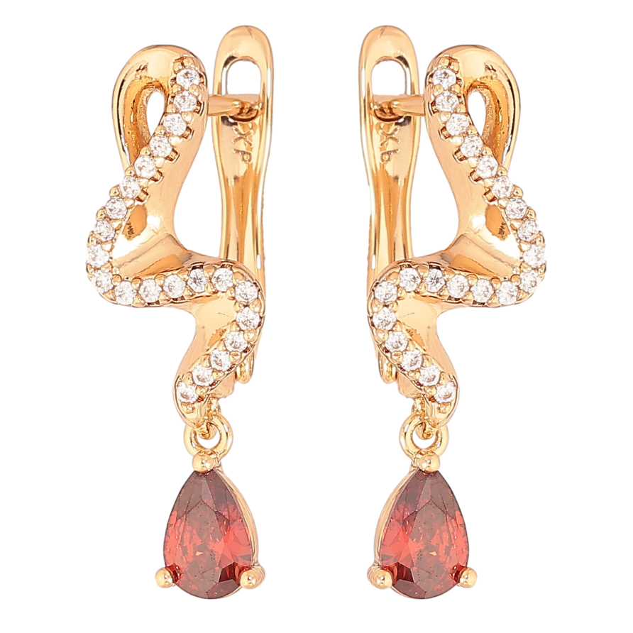 Серьги Xuping цвет Позолота 18K английский замок "Подвески с красными кристаллами" фото №1