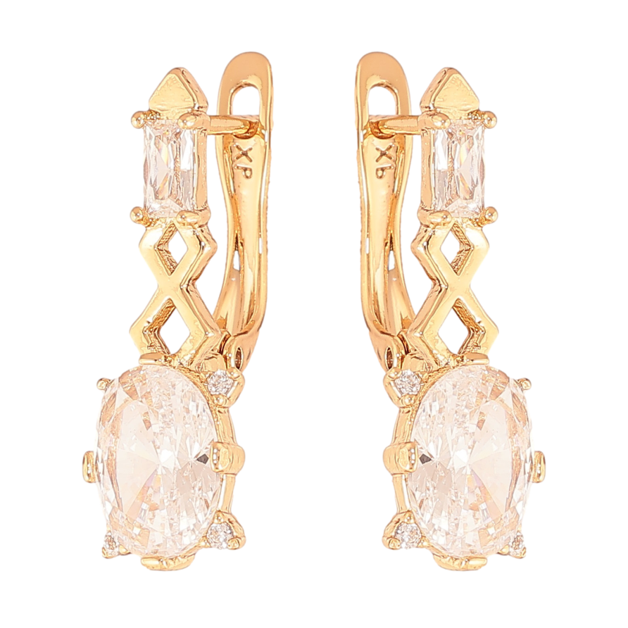 Серьги Xuping цвет Позолота 18K английский замок "Узор с кристаллами" фото №1