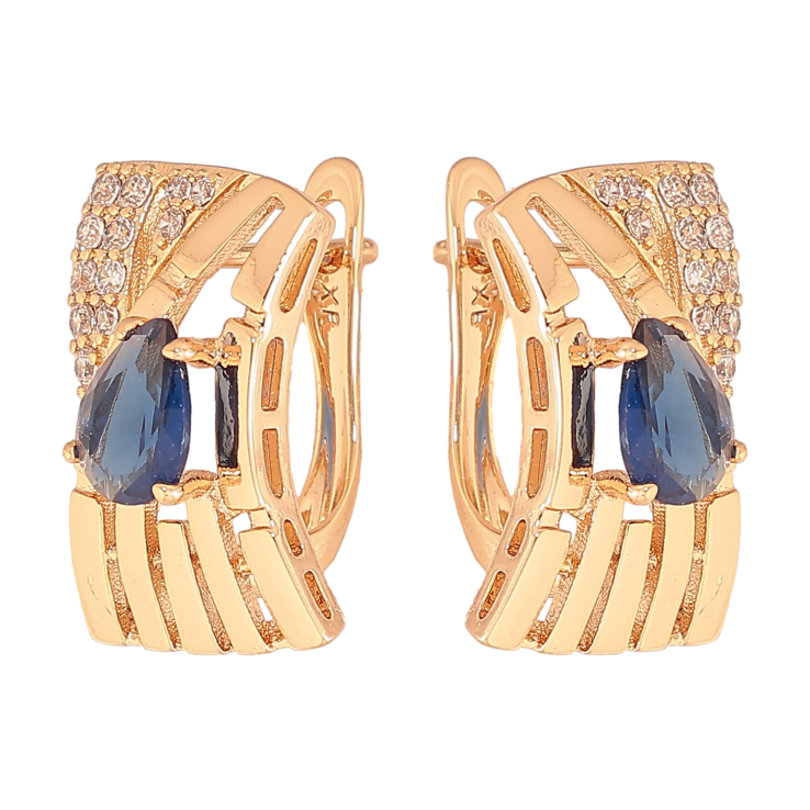 Серьги Xuping цвет Позолота 18К английский замок "Узор с синими кристаллами" фото №13