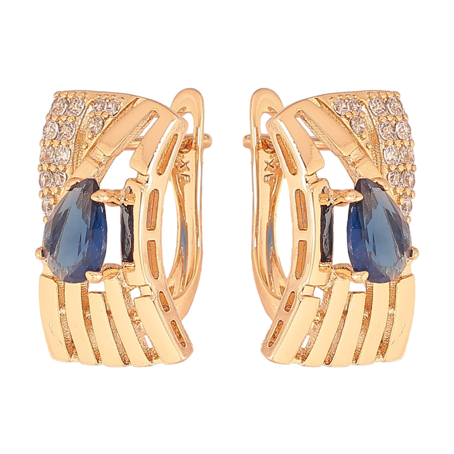 Сережки Xuping колір Позолота 18К англійський замок "Візерунок з синіми кристалами" фото №1