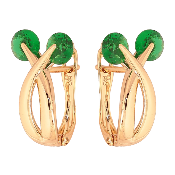 Серьги Xuping цвет Позолота 18К английский замок "Узор с зелеными кристаллами" фото №15