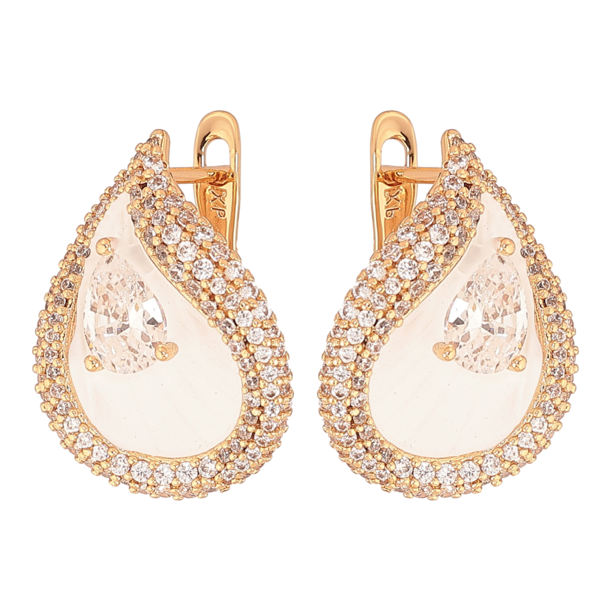 Серьги Xuping цвет Позолота 18К английский замок "Капельки с инкрустацией кристаллами и белой эмалью" фото №1 Серьги Xuping цвет Позолота 18К английский замок "Капельки с инкрустацией кристаллами и белой эмалью" фото №1