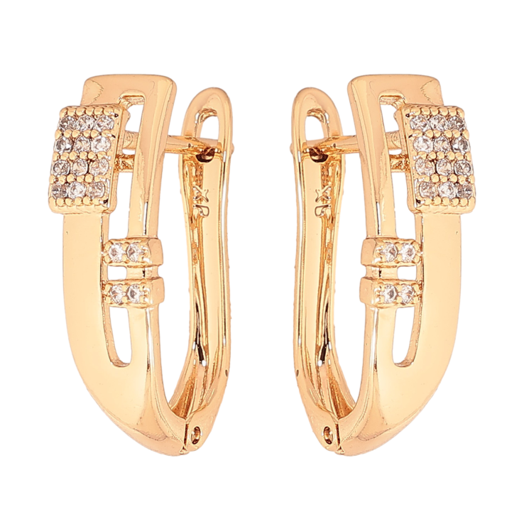 Серьги Xuping цвет Позолота 18K английский замок "Узор с кристаллами" фото №2