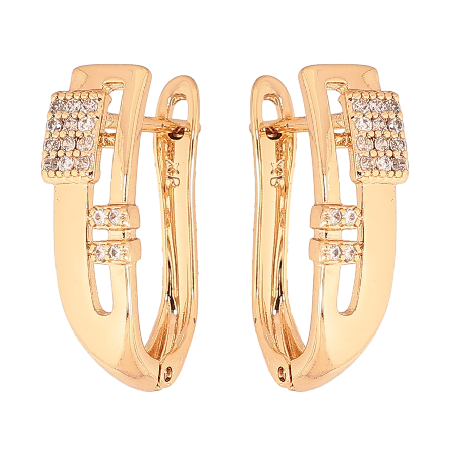 Серьги Xuping цвет Позолота 18K английский замок "Узор с кристаллами" фото №1