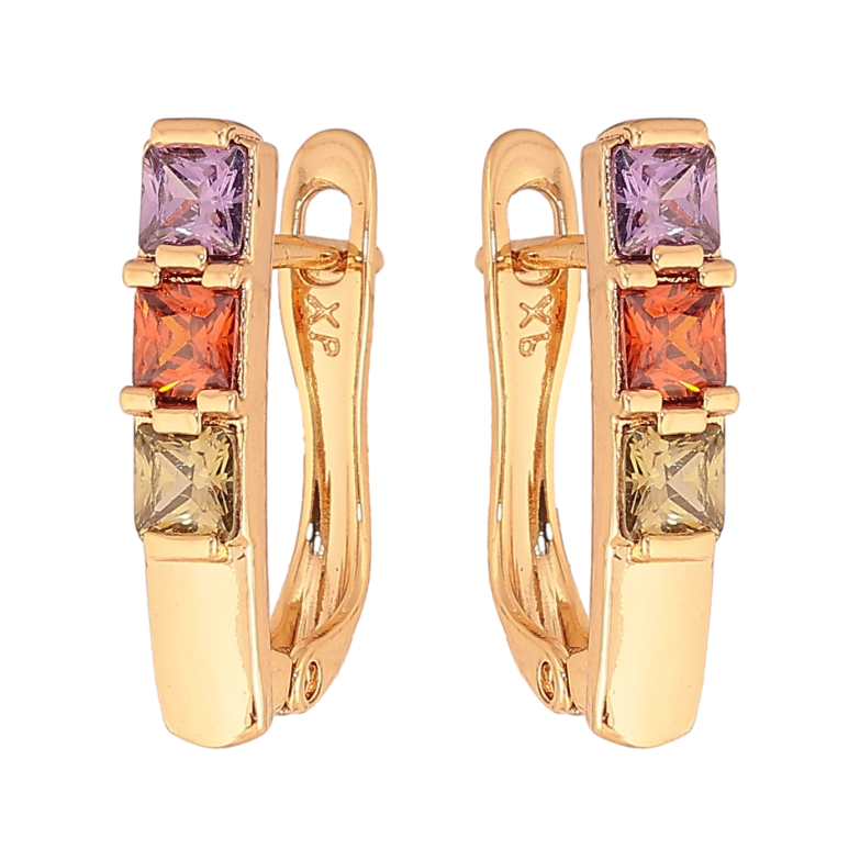 Серьги Xuping цвет Позолота 18К английский замок "Узор с цветными кристаллами" фото №1