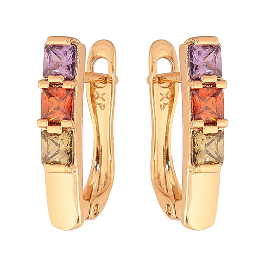 Сережки Xuping колір Позолота 18К англійський замок "Візерунок з кольоровими кристалами" фото №1