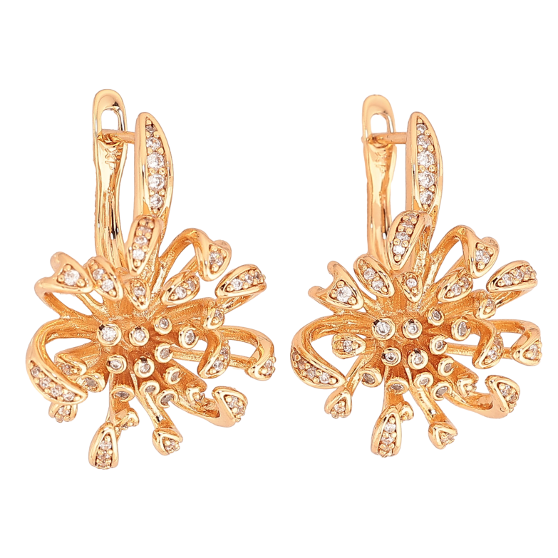 Серьги Xuping цвет Позолота 18К английский замок "Цветочки с кристаллами" фото №1