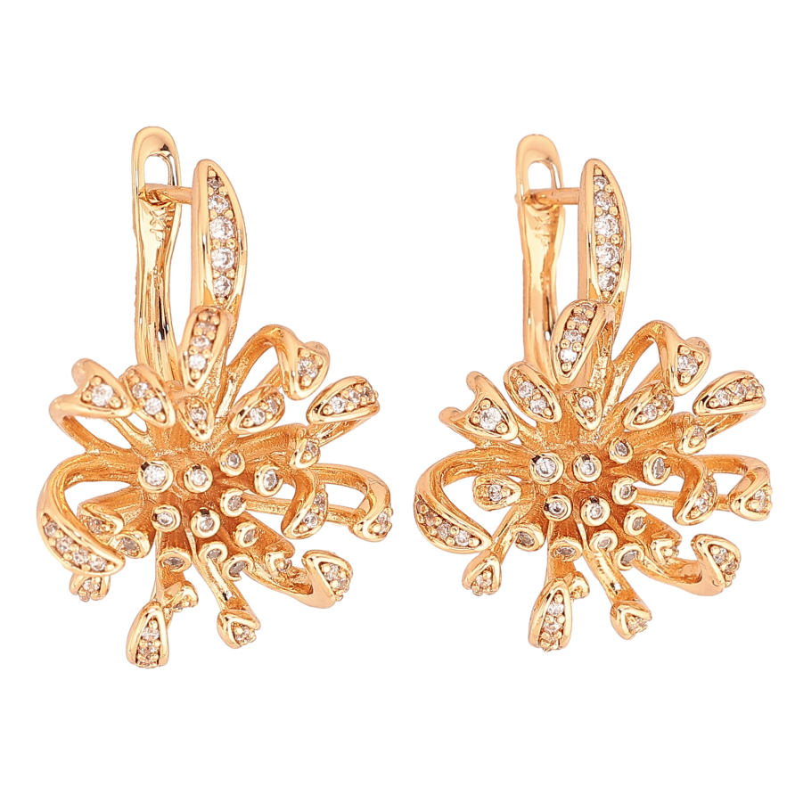 Сережки Xuping колір Позолота 18К англійський замок "Квіточки з кристалами" фото №1