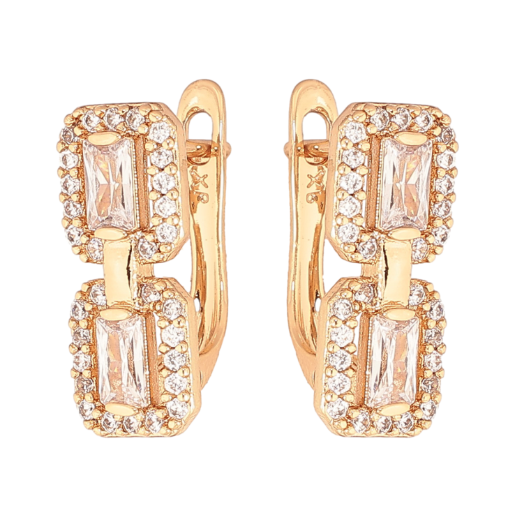 Сережки Xuping колір Позолота 18K англійський замок "Візерунок з кристалами" фото №9