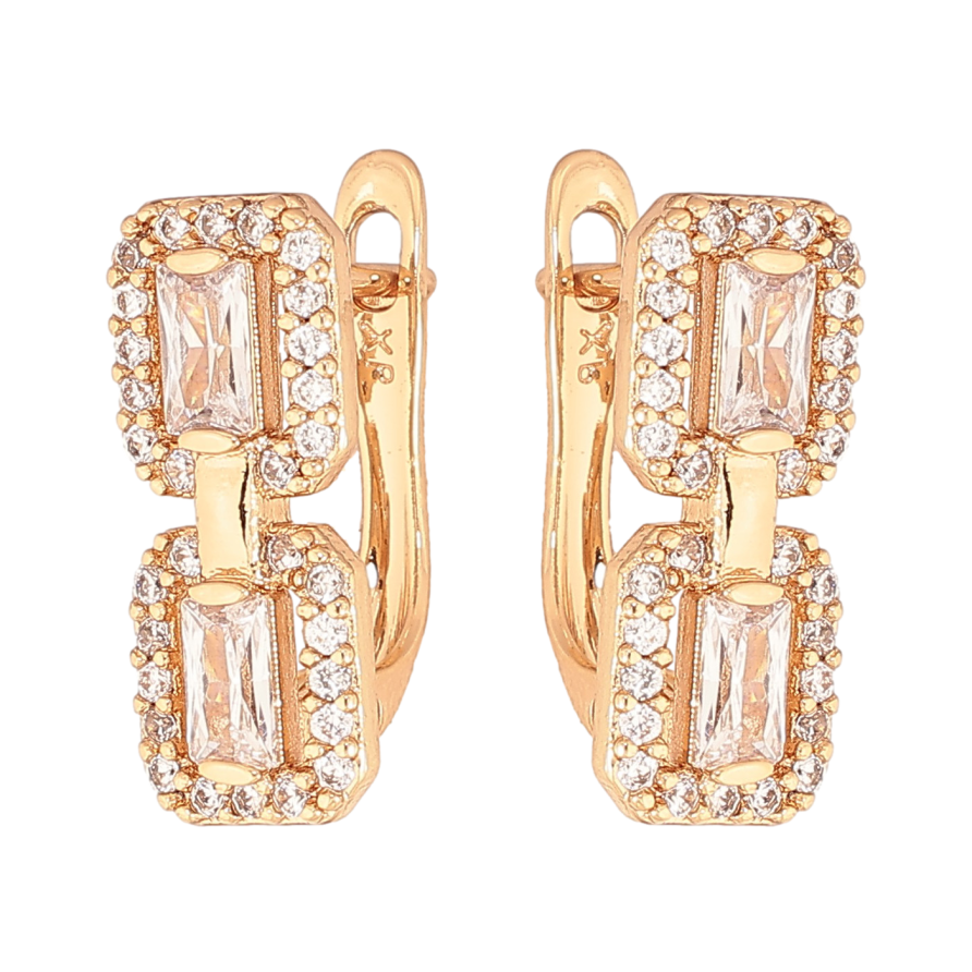 Сережки Xuping колір Позолота 18K англійський замок "Візерунок з кристалами" фото №1