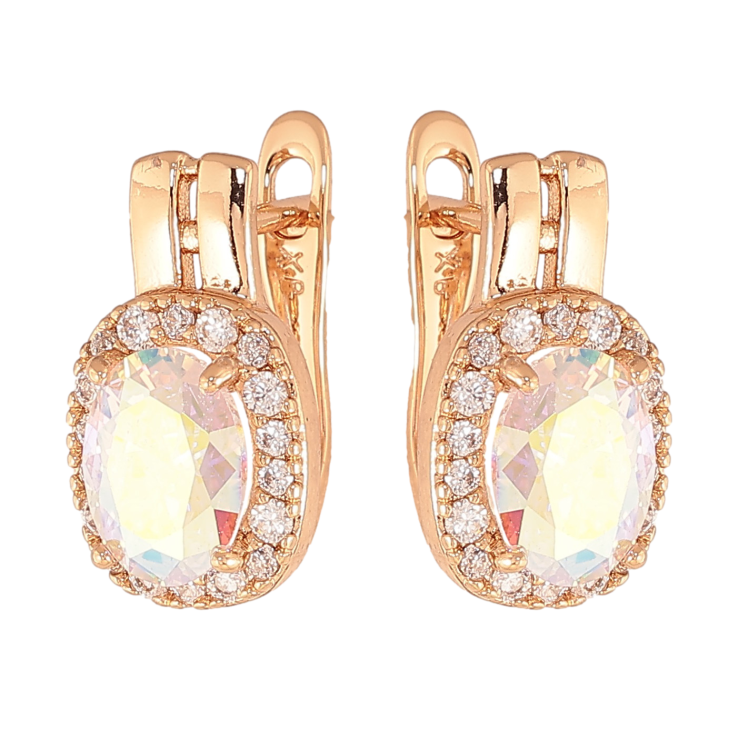 Серьги Xuping цвет Позолота 18K английский замок "Радужные кристаллы в обрамлении" фото №23