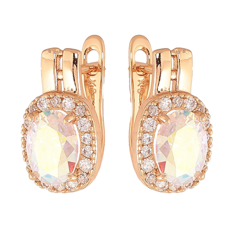 Серьги Xuping цвет Позолота 18K английский замок "Радужные кристаллы в обрамлении" фото №1