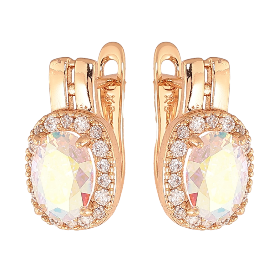 Сережки Xuping колір Позолота 18K англійський замок "Райдужні кристали в обрамленні" фото №1