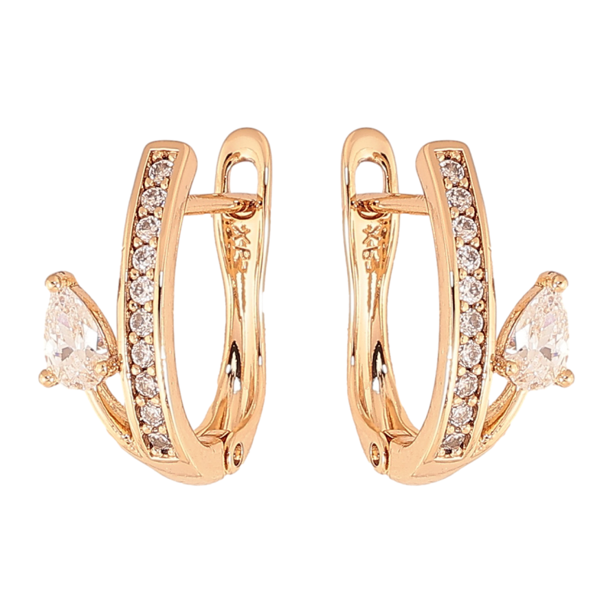 Серьги Xuping цвет Позолота 18К английский замок "Узор с кристаллами" фото №1