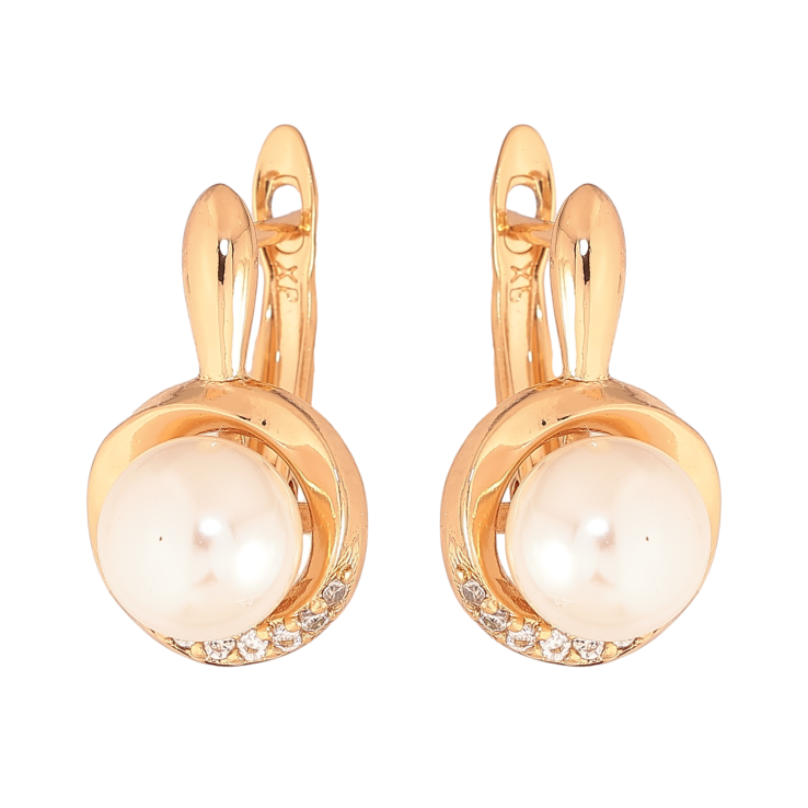 Сережки Xuping колір Позолота 18K англійський замок "Візерунок з перлинами" фото №5