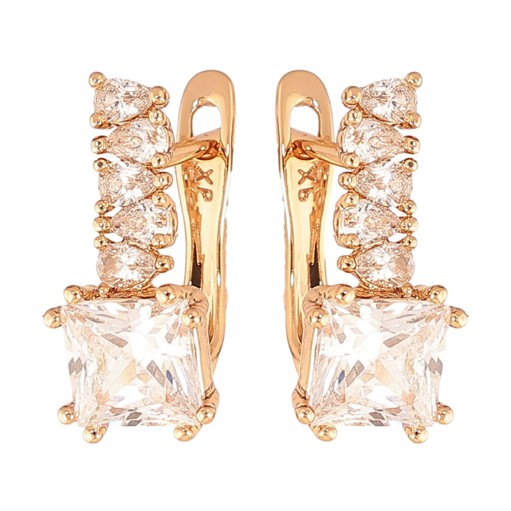 Серьги Xuping цвет Позолота 18K английский замок "Узор с кристаллами" фото №12