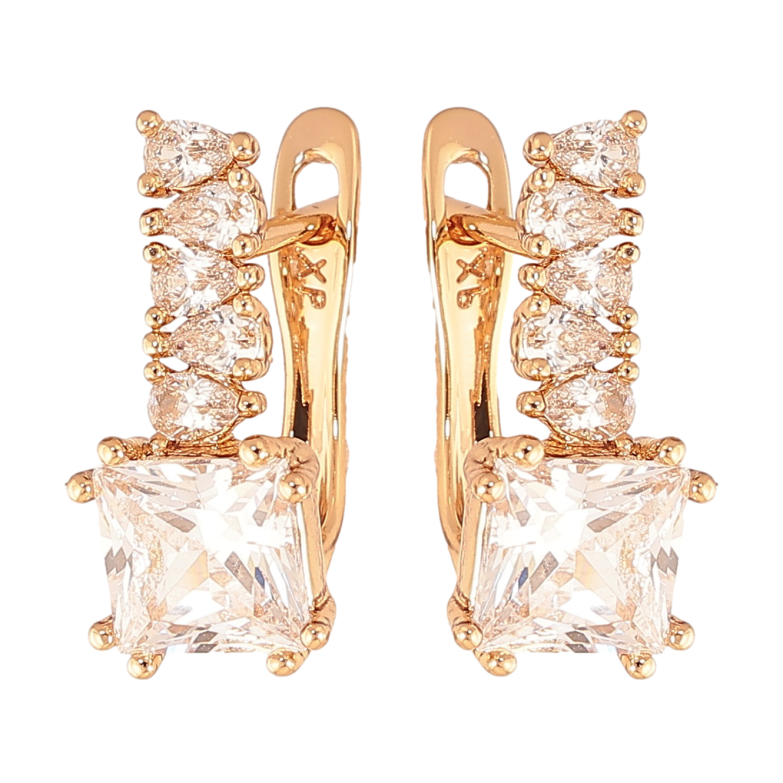 Серьги Xuping цвет Позолота 18K английский замок "Узор с кристаллами" фото №1