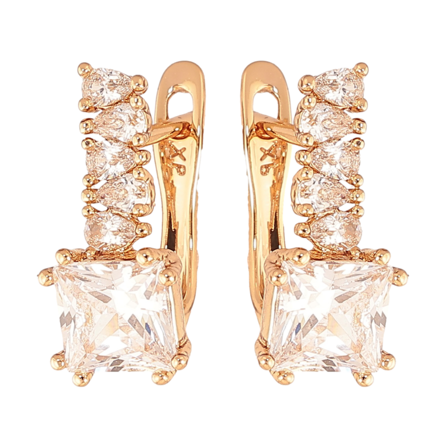 Серьги Xuping цвет Позолота 18K английский замок "Узор с кристаллами" фото №1