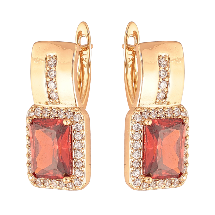 Серьги Xuping цвет Позолота 18K английский замок "Узор с красными кристаллами" фото №17