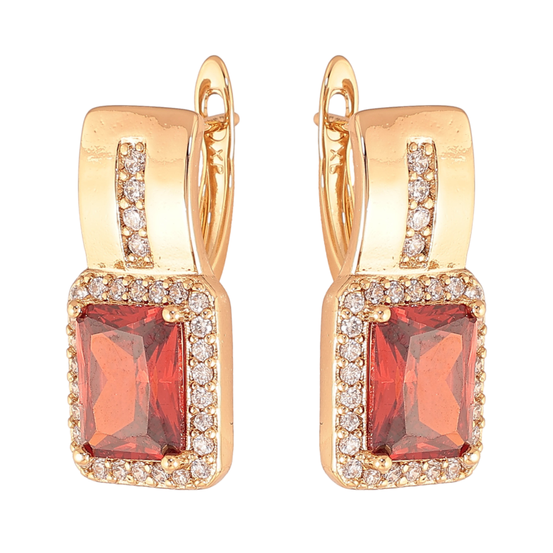 Сережки Xuping колір Позолота 18K англійський замок "Візерунок з червоними кристалами" фото №1