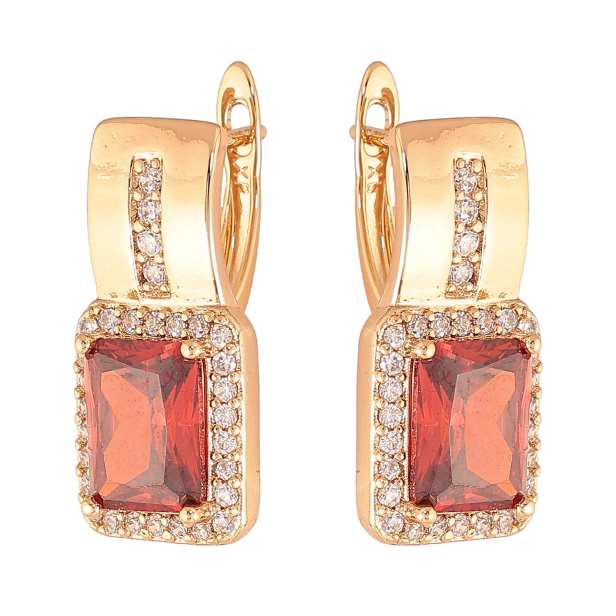 Сережки Xuping колір Позолота 18K англійський замок "Візерунок з червоними кристалами" фото №1