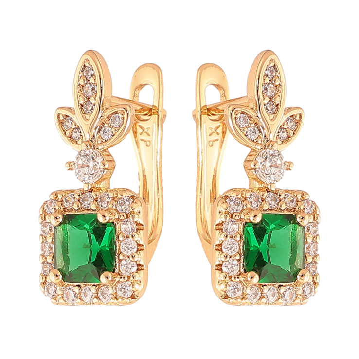 Серьги Xuping цвет Позолота 18K английский замок "Узор с зелеными кристаллами" фото №8 Серьги Xuping цвет Позолота 18K английский замок "Узор с зелеными кристаллами" фото №8