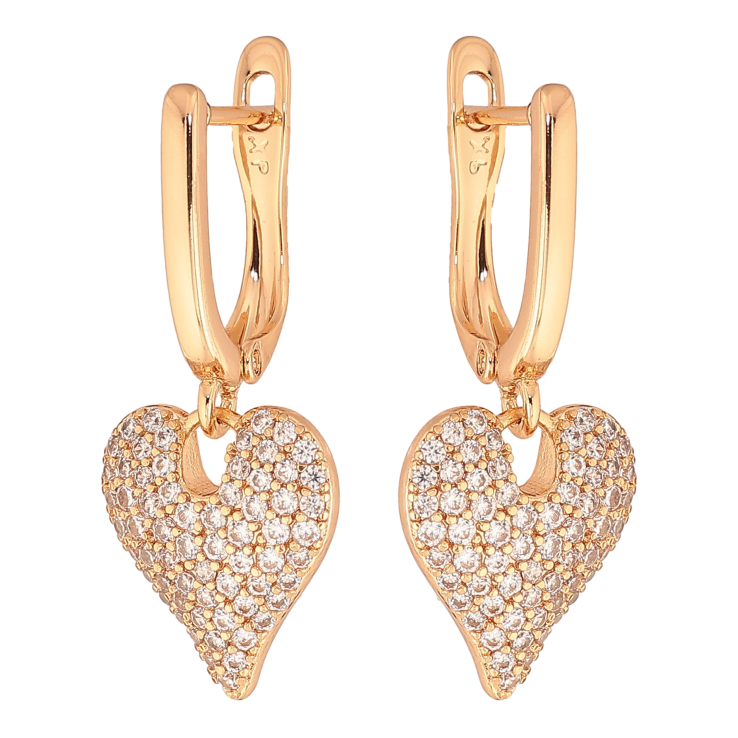 Серьги Xuping цвет Позолота 18К английский замок "Подвески сердечки с инкрустацией кристаллами" фото №19