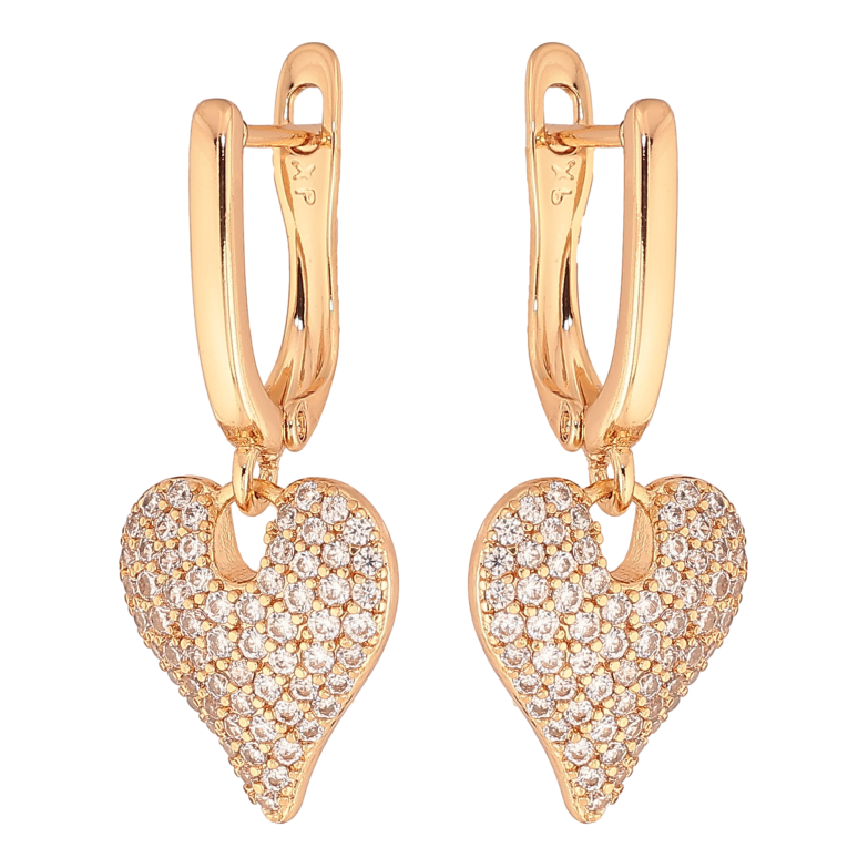 Серьги Xuping цвет Позолота 18К английский замок "Подвески сердечки с инкрустацией кристаллами" фото №1