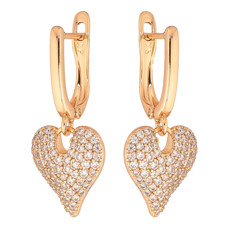 Серьги Xuping цвет Позолота 18К английский замок "Подвески сердечки с инкрустацией кристаллами" фото №1