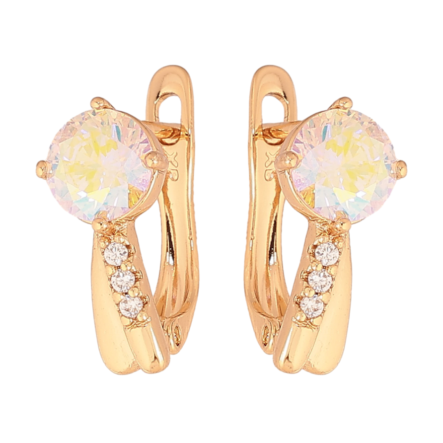 Серьги Xuping цвет Позолота 18К английский замок "Узор с радужными кристаллами" фото №1 Серьги Xuping цвет Позолота 18К английский замок "Узор с радужными кристаллами" фото №1