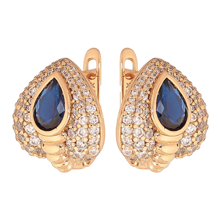 Серьги Xuping цвет Позолота 18К английский замок "Инкрустация с синими  кристаллами" фото №10