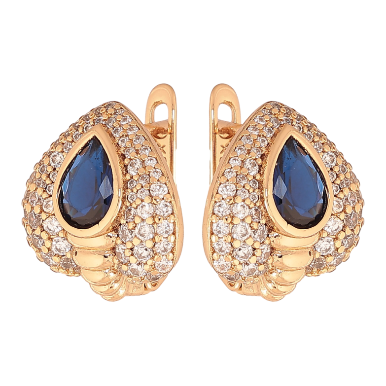 Серьги Xuping цвет Позолота 18К английский замок "Инкрустация с синими  кристаллами" фото №1