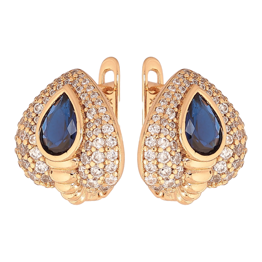 Серьги Xuping цвет Позолота 18К английский замок "Инкрустация с синими  кристаллами" фото №1