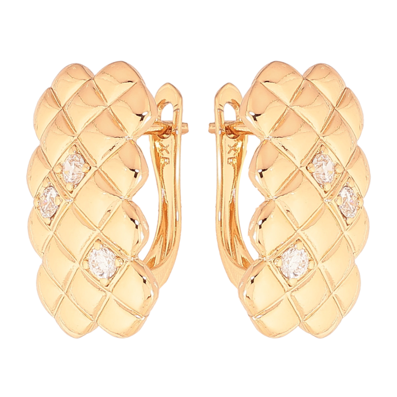 Серьги Xuping цвет Позолота 18К английский замок "Узор с кристаллами" фото №1