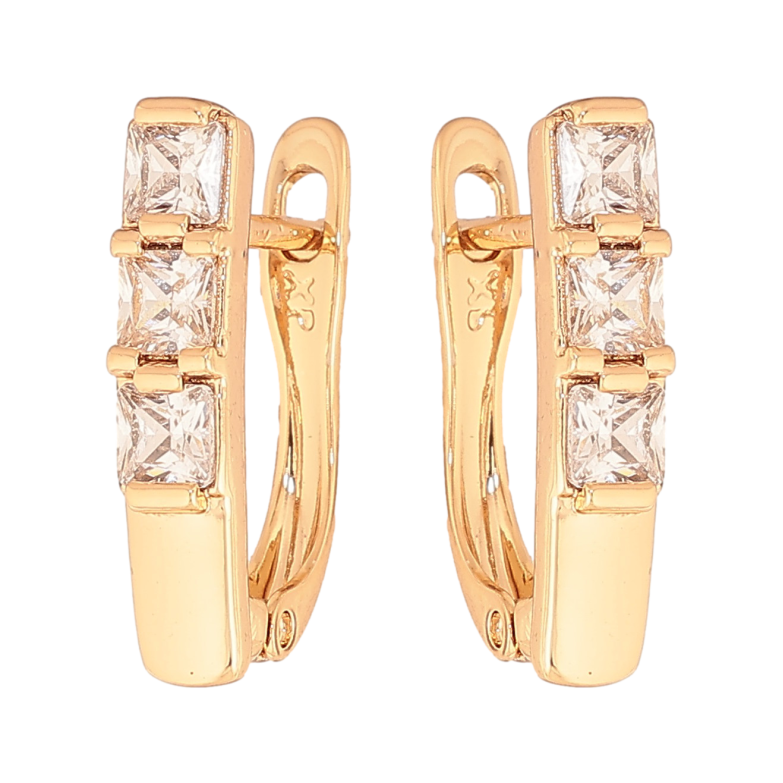 Сережки Xuping колір Позолота 18К англійський замок "Візерунок з кристалами" фото №1