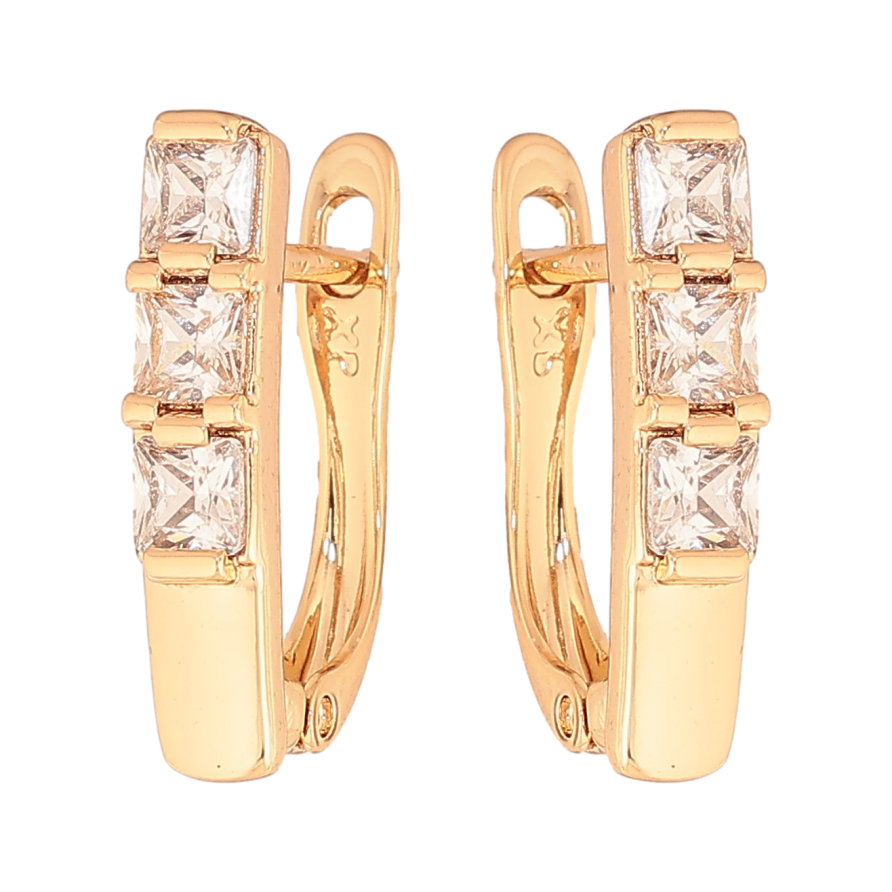 Сережки Xuping колір Позолота 18К англійський замок "Візерунок з кристалами" фото №1